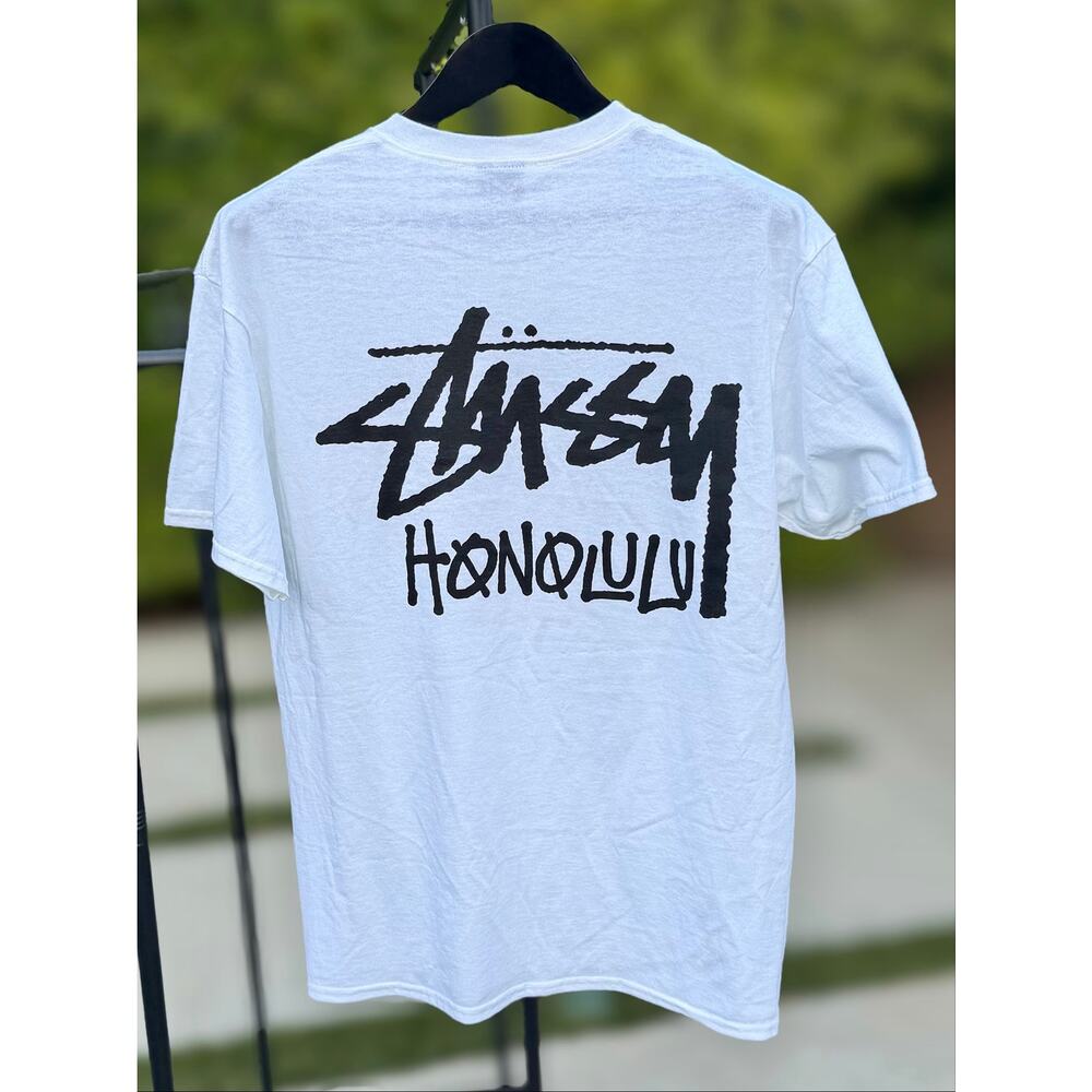 Stussy Honolulu Chapter T Shirt White Large NWOT Cut Tag Rare Back Logo Tee